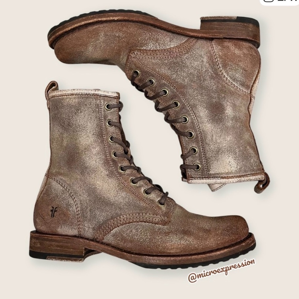 $399 Frye Veronica Combat White Distressed Leather Lace Up Vintage Moto Boot
